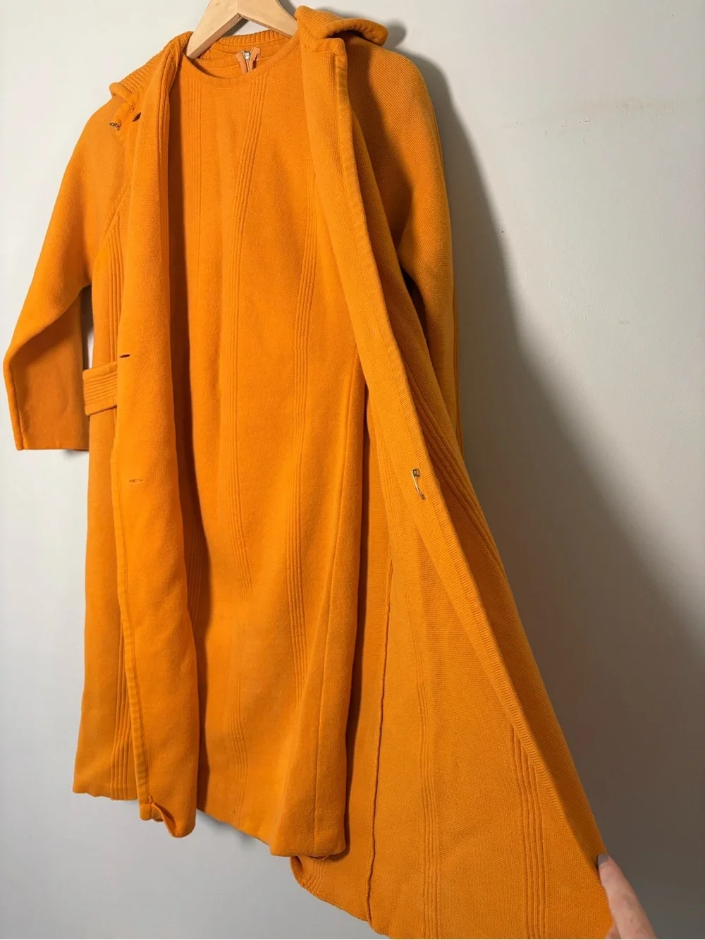 Vintage 2-Piece Knit Dress & Long Jacket Set | Burnt Orange | Approx. Sz 10